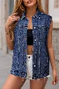 Dark Blue Tailor Seam Detail Button Down Denim Vest